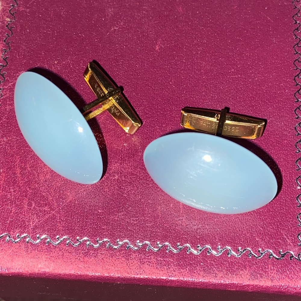 Baby blue domed glass cuff links